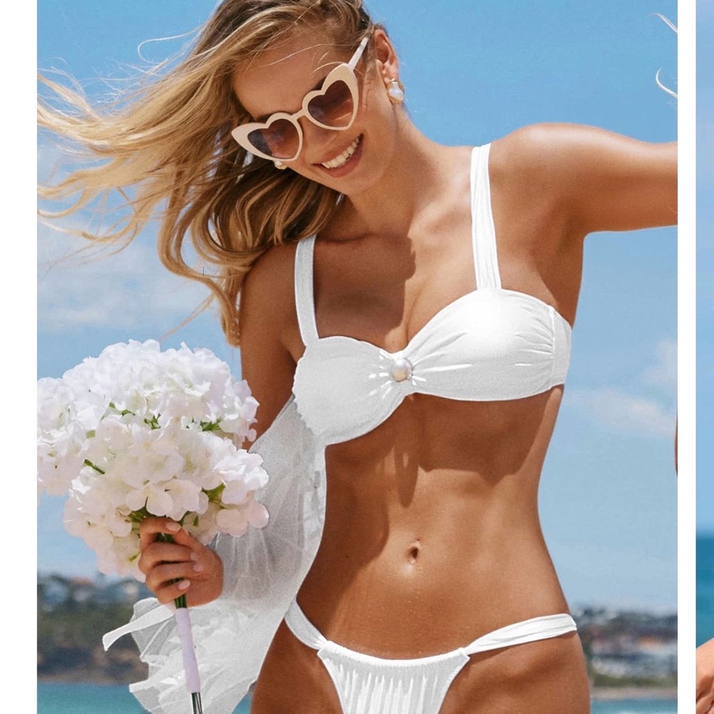 Cupshe White Pearl Accent Bandeau Bikini